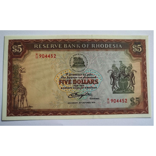 Rhodesia 5 Dollar 1978 UNC ~ P38