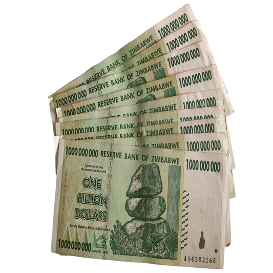 Zimbabwe 10xone  billion dollars banknotes used