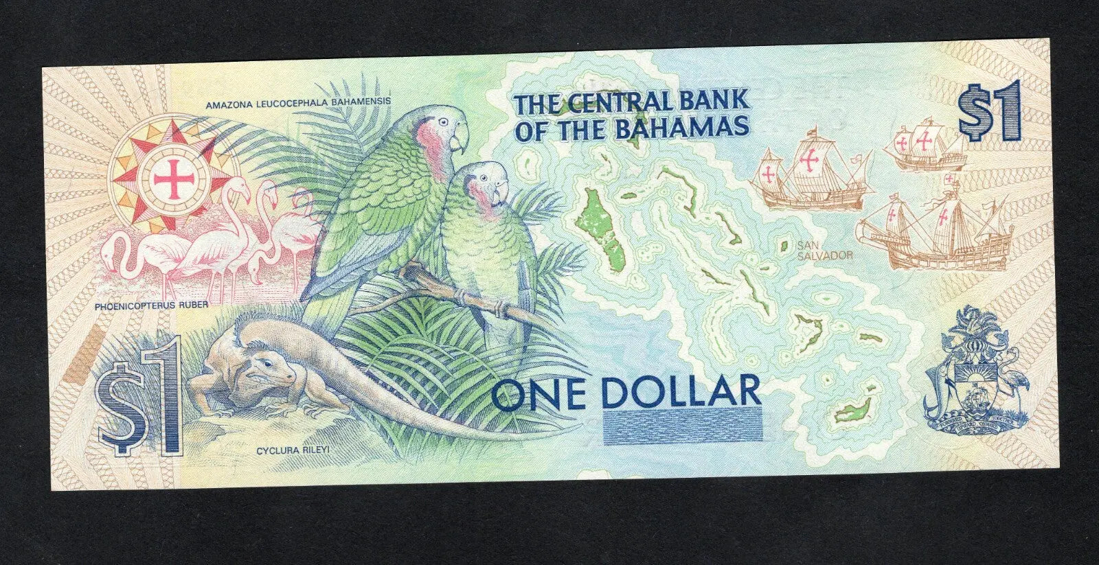 Bahamas 1992 1 Dollar commemorative banknote, Christopher Columbus Quincentennial, UNC condition, serial C490248.