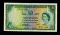 Front and back of a 1956 Bank of Rhodesia and Nyasaland 1 Pound banknote featuring Queen Elizabeth II, a leopard, and the Great Zimbabwe Ruins