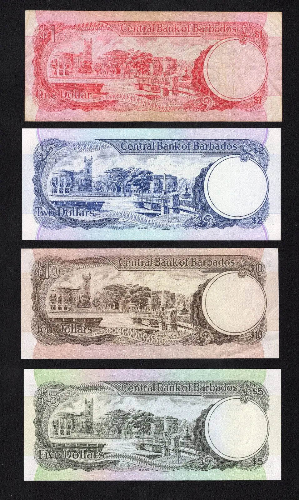 Barbados Dollar banknotes 10.5.2 .1 dollars set(2007-1012)VF/AUNC/C1
