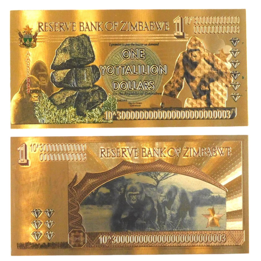 Zimbabwe one yottalillion Dollars Gold Foil Banknote 100 Trillion Series