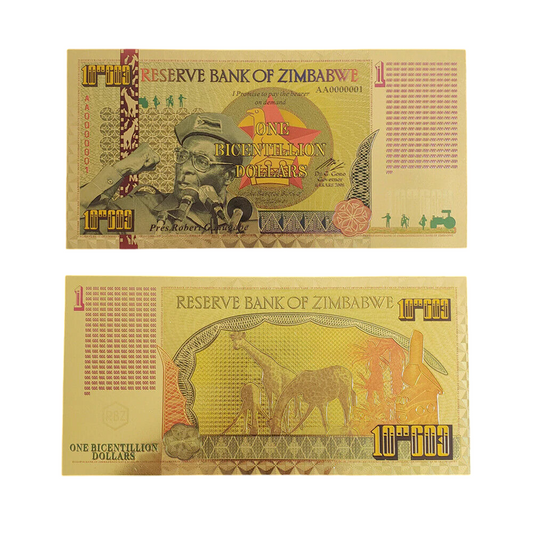 Zimbabwe Notes One Bicentillion Dollars Note Gold Banknote