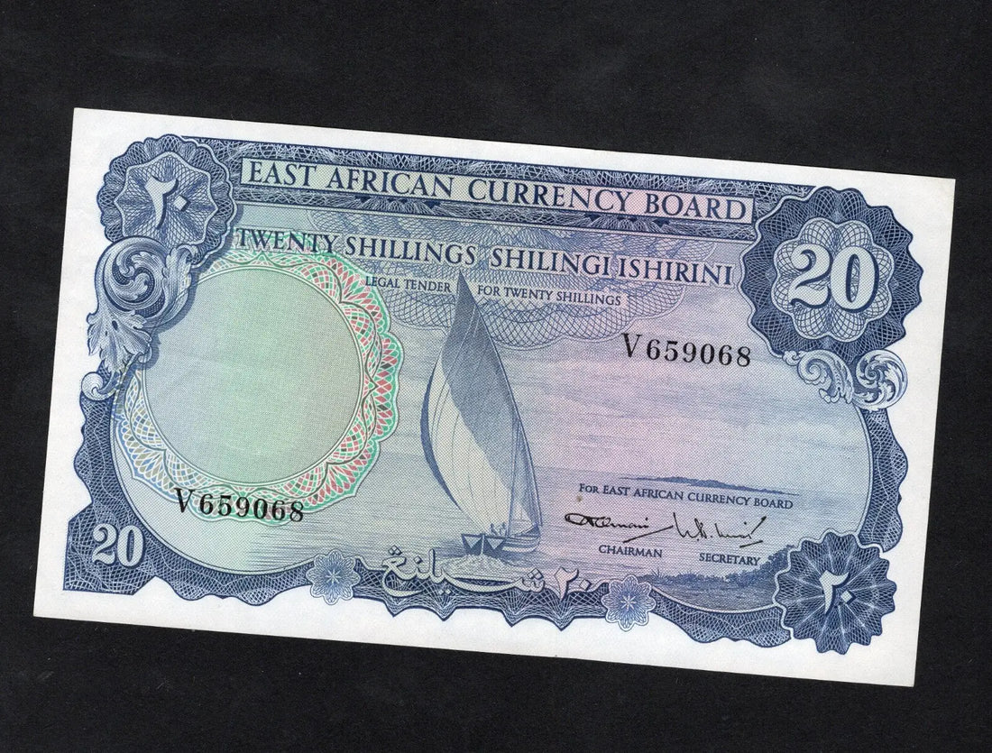 front of East African Currency Board 20 Shillings 1964 