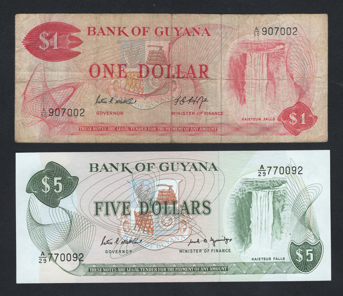 Guyana 1 dollar 1966 5 Dollars 1992  VF/F10