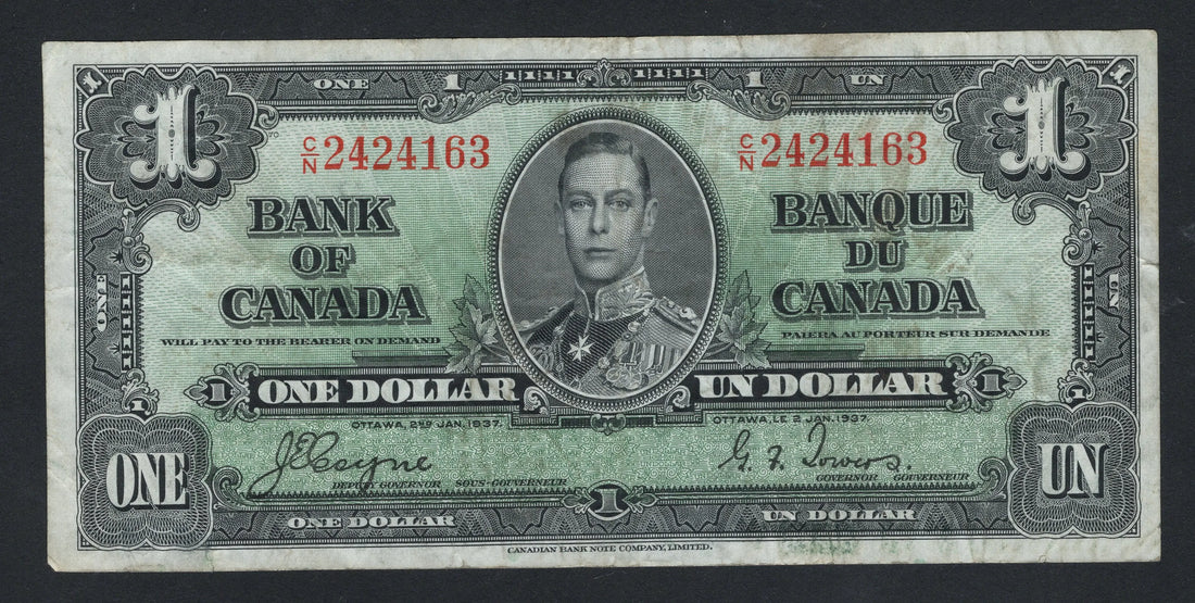 Canada 1937 $1 One Dollar Banknote vf/f10 worldbanknote