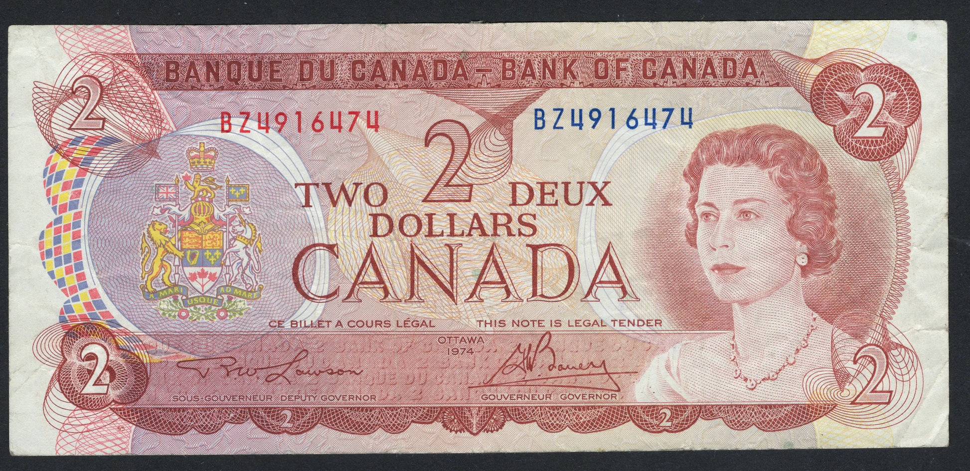 Canada 1974 2 Dollar vf /f10 worldbanknote