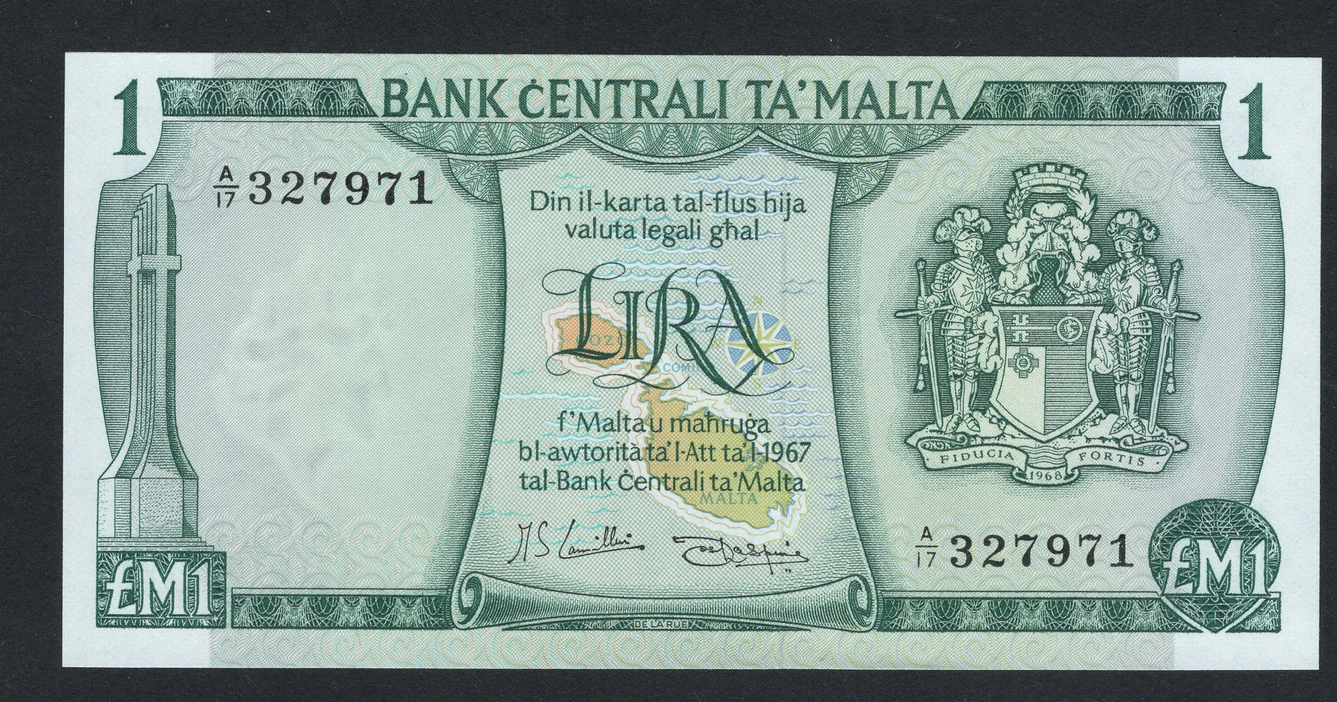1967 Malta 1 Pound ( Lira ) unc/f10 worldbanknote