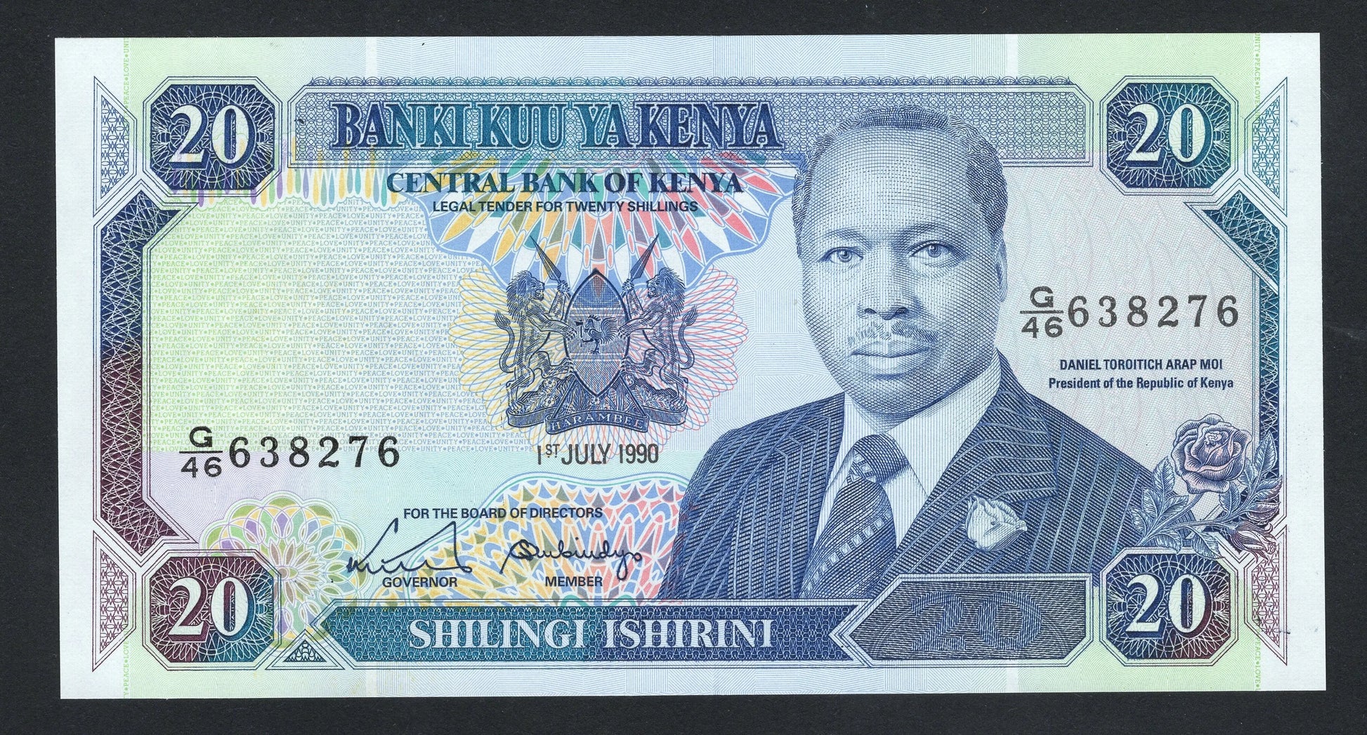 Kenya 20 Shillings 1990 UNC/F10 worldbanknote