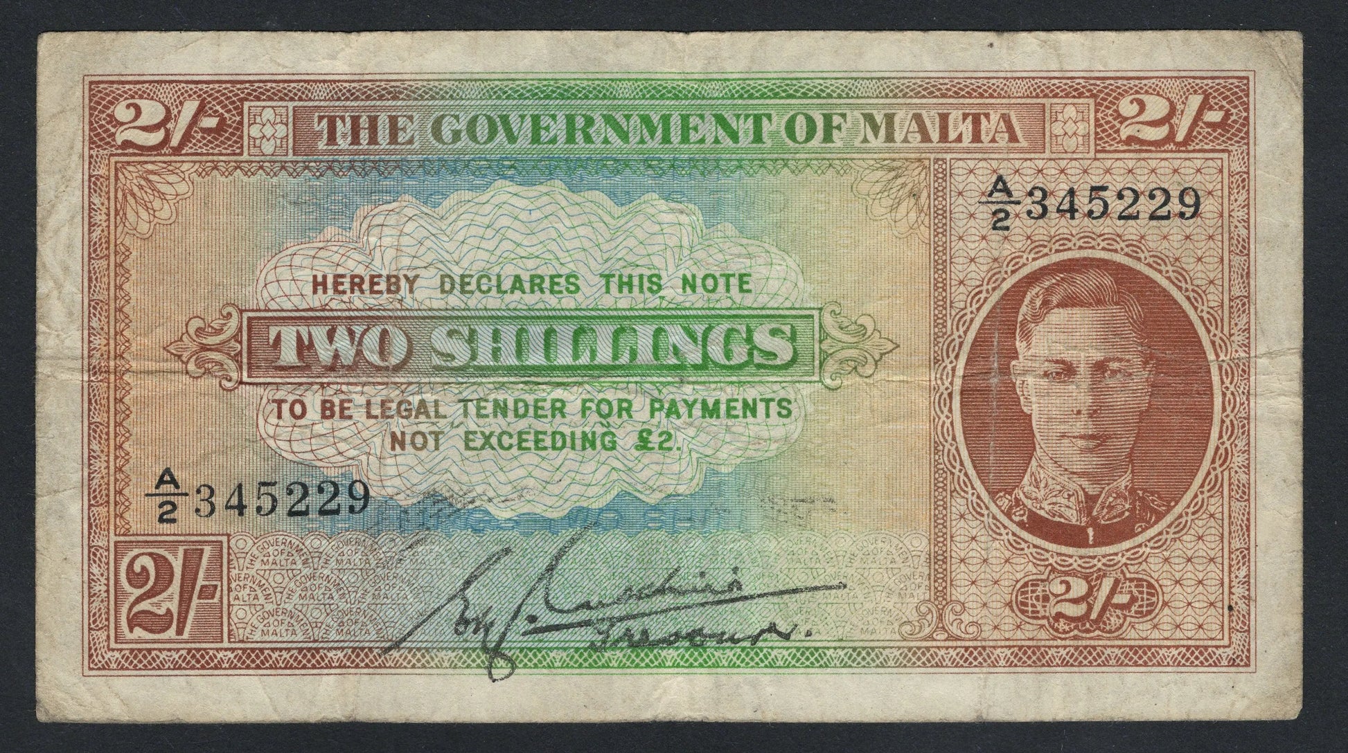 1942 Government of Malta, 2 Shillings
