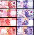 A set of 4 Macau banknotes (10 and 20 Patacas) from BNU and Bank of China featuring Lion Dance heads and historic maritime maps.
