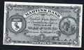 Front and back view of a 1957 Martins Bank Limited Isle of Man One Pound banknote, Pick 19b, featuring Peel Castle and the Three Legs of Man