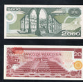 Front and back of Mexican banknotes: 2000 Pesos featuring Justo Sierra and 20 Pesos featuring José María Morelos.