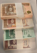 Wholesale bundles of 400 uncirculated Mongolian Tugrik banknotes, including 10, 20, 50, and 100 denominations featuring Damdin Sükhbaatar.