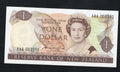 Front and back of an uncirculated New Zealand 1 Dollar banknote featuring Queen Elizabeth II and the native Fantail bird.