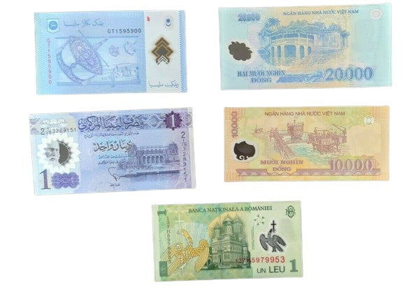 A Set of 5 Crisp UNC Polymer Banknotes from diffrent countries