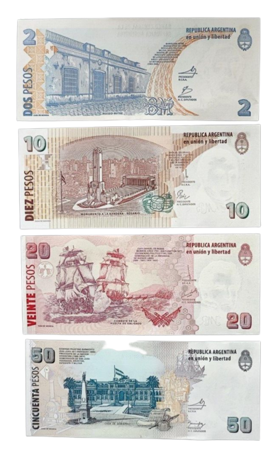 Argentina  2,10, 20,50 Pesos Set, 1992-2003, UNC