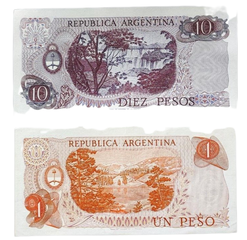 ARGENTINA 1,10 PESOS (P293 - 295) N. D. (1970-76) SET OF 2 NOTES UNC