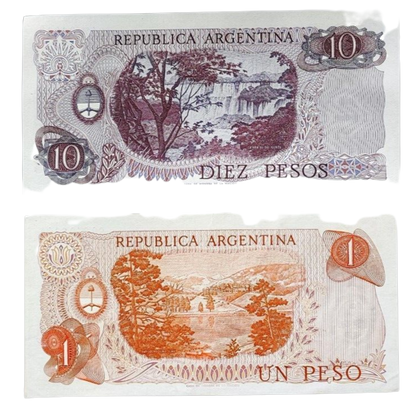 ARGENTINA 1,10 PESOS (P293 - 295) N. D. (1970-76) SET OF 2 NOTES UNC