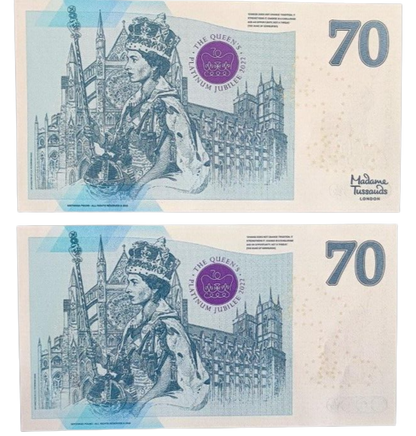 2 NOTES SET THE QUEEN'S PLATINUM JUBILEE 2022 BRITANNI COMMEMORATIVE BANKNOTE