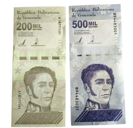 2020 Venezuela Bolivares Set $200,000 & $500,000 Unc