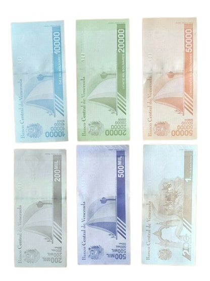 6 Venezuela banknotes- 1 x 10000 / 20000/ 50000 / 200000 / 500000/ 1000000