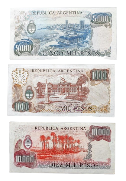 Argentina set 7 pcs 1+50+100+500+1000+5000+10000 psos Pick 303-315 AUNC