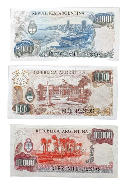 Argentina set 7 pcs 1+50+100+500+1000+5000+10000 psos Pick 303-315 AUNC