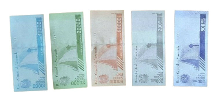 5 Venezuela banknotes- 1 x 10000 / 20000/ 50000 / 200000 / 500000 Bolivares