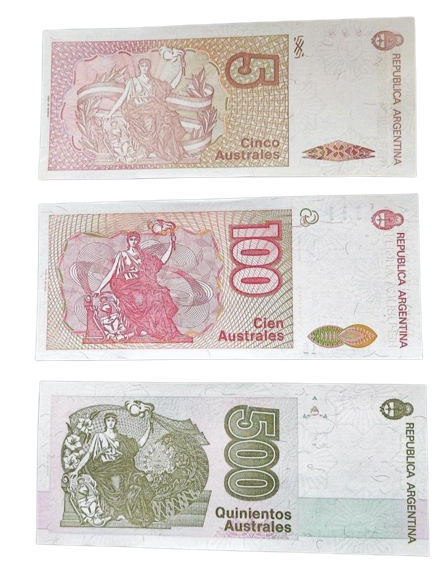 ARGENTINA  1985-1990 5,100,500 Australes 3 BANKNOTE set UNC