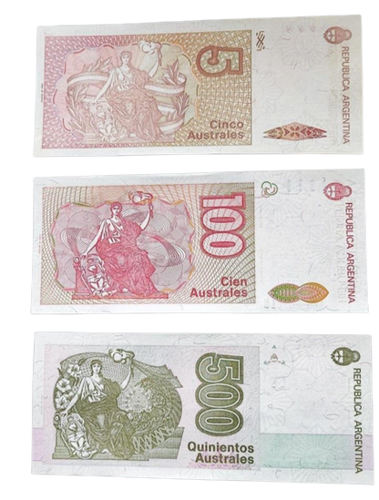 ARGENTINA  1985-1990 5,100,500 Australes 3 BANKNOTE set UNC