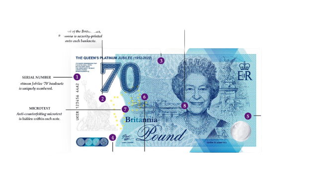 2 NOTES SET THE QUEEN'S PLATINUM JUBILEE 2022 BRITANNI COMMEMORATIVE BANKNOTE