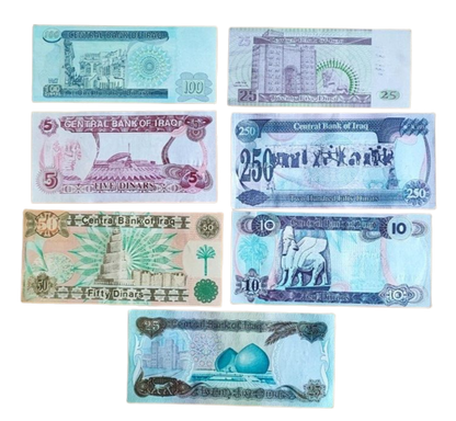 7 Saddam Iraq Dinar Notes Money - Saddam Hussein Currency Almost UNC set