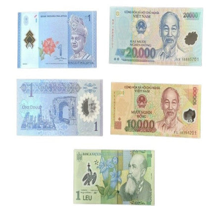 A Set of 5 Crisp UNC Polymer Banknotes from diffrent countries