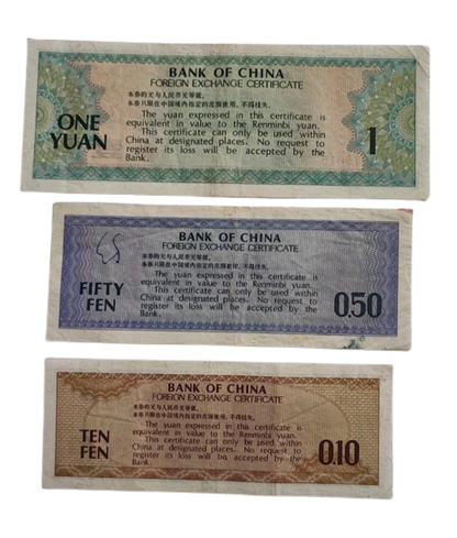 A set of 3  Bank of China Foreign Exchange Certificate Banknote 1979.