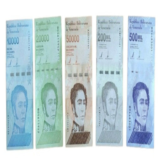 5 Venezuela banknotes- 1 x 10000 / 20000/ 50000 / 200000 / 500000 Bolivares