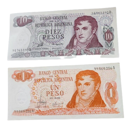 ARGENTINA 1,10 PESOS (P293 - 295) N. D. (1970-76) SET OF 2 NOTES UNC