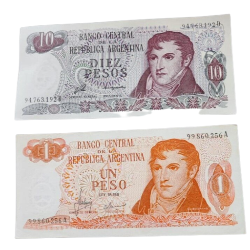 ARGENTINA 1,10 PESOS (P293 - 295) N. D. (1970-76) SET OF 2 NOTES UNC