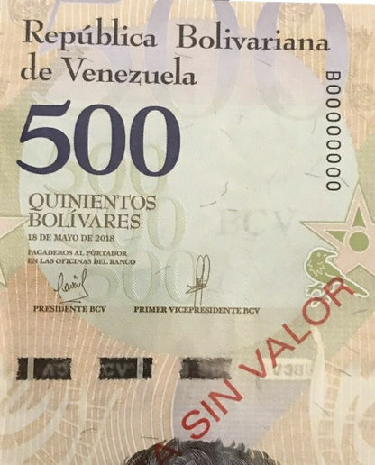 Venezuela 500 Bolivares 18-5-2018 Pick 108.s UNC Banknote Specimen