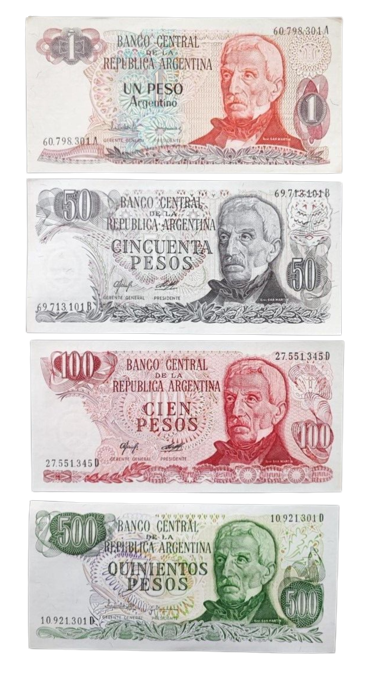 Argentina set 7 pcs 1+50+100+500+1000+5000+10000 psos Pick 303-315 AUNC