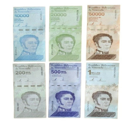 6 Venezuela banknotes- 1 x 10000 / 20000/ 50000 / 200000 / 500000/ 1000000