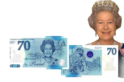 2 NOTES SET THE QUEEN'S PLATINUM JUBILEE 2022 BRITANNI COMMEMORATIVE BANKNOTE