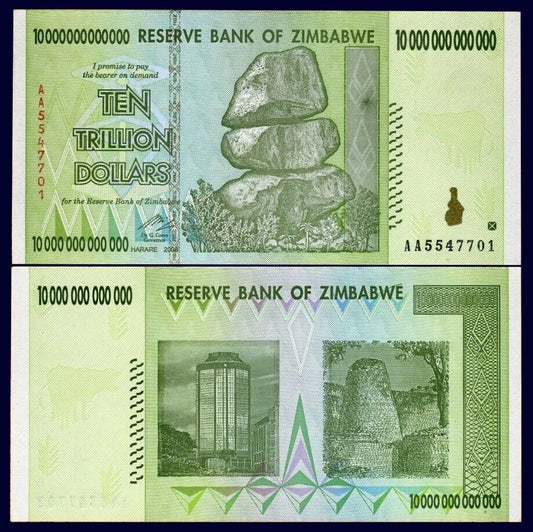 Zimbabwe 10 Trillion Dollars 2008 P-88 Banknotes UNC AA Prefix