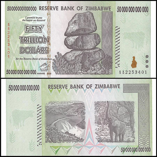 ZIMBABWE 50 TRILLION Dollar Banknotes AUTHENTIC GENUINE P90 AA Prefix