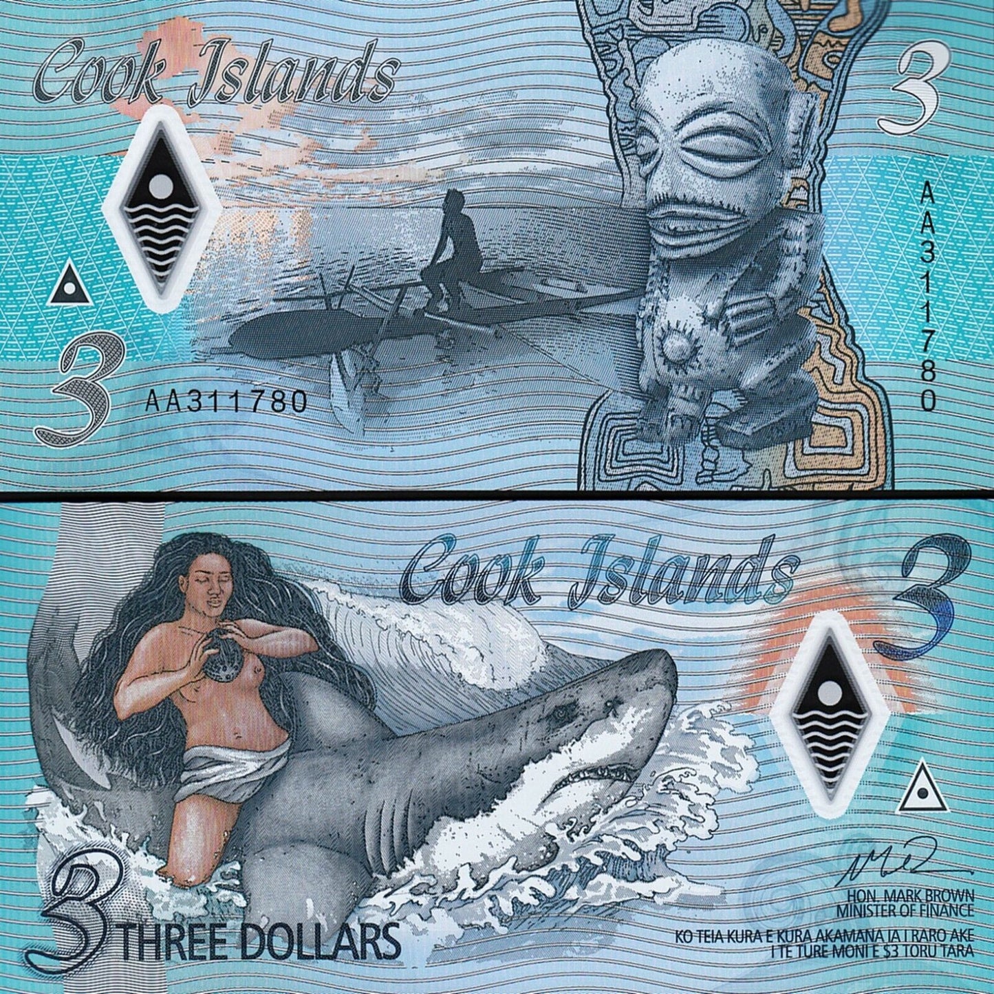 Cook Islands 3 Dollars. 1992. Commemorative. Uncirculated.