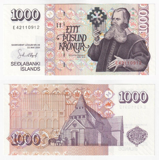 ICELAND 1000 KRONUR BANKNOTE UNC 2001