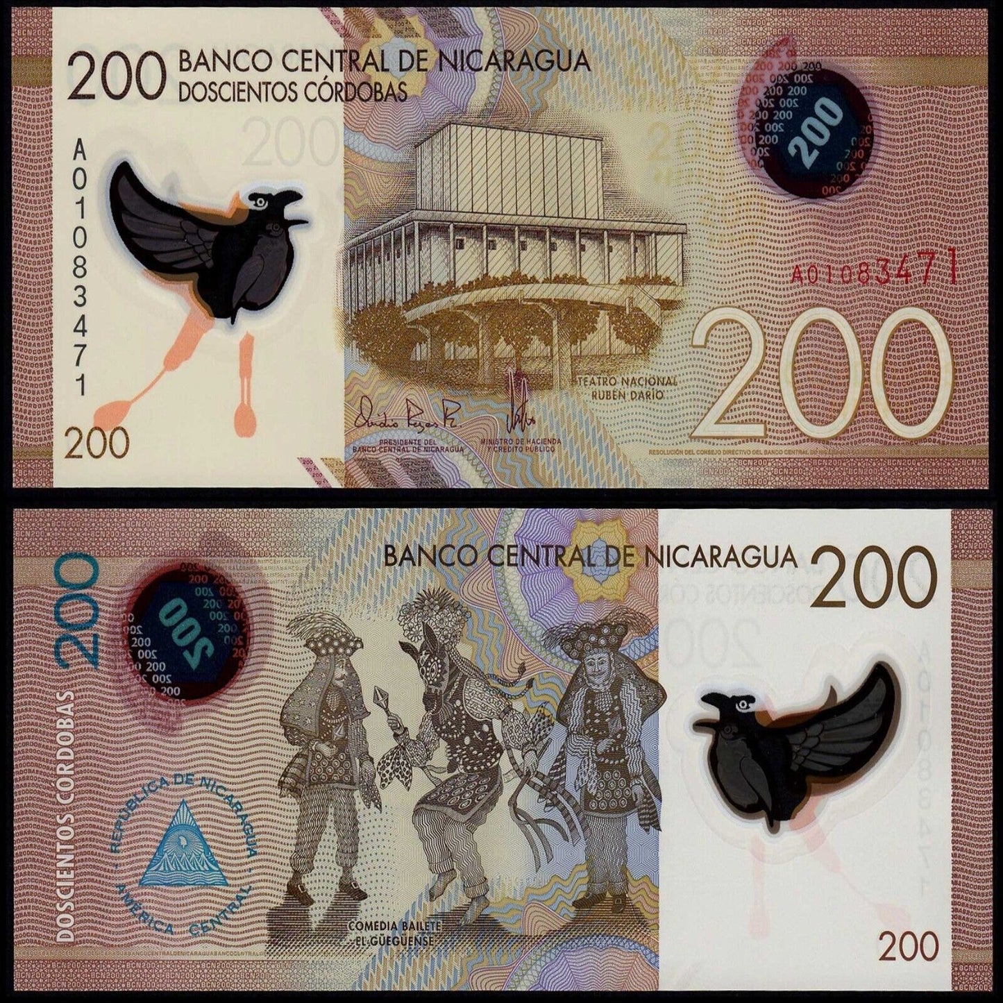 Nicaragua _ 200 Cordobas 2015 ( 2014 ) UNC P. 213 Polymer