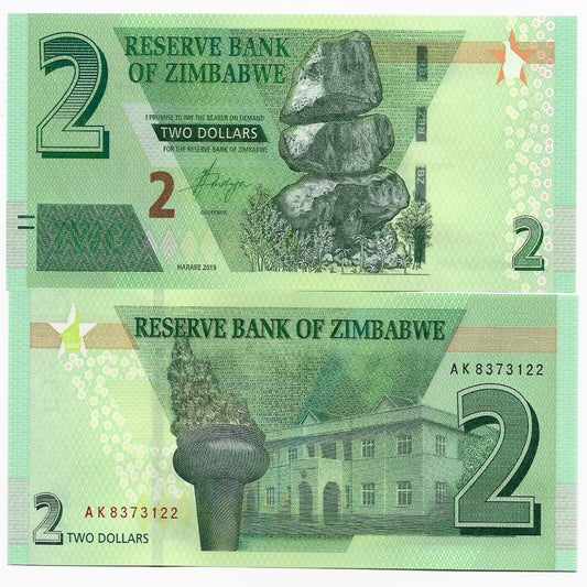 ZIMBABWE - 2019 2 Dollars  UNC Banknote