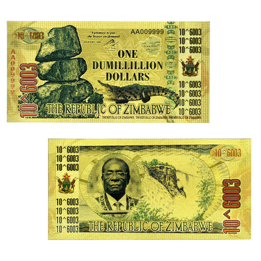 Zimbabwe 1 Dumillillion Dollars Gold Foil Banknote 100 Trillion Series