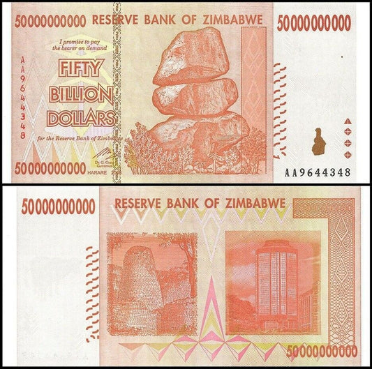 Zimbabwe 50 Billion  Dollars Banknotes 2008 UNC